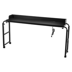 Overbed Table Mobile Bed Side Desk 4 Wheels (2 with Brakes) & Power Socket