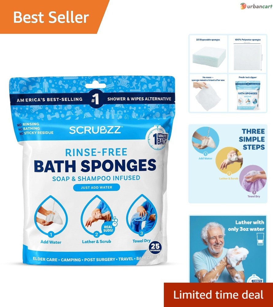All-in-1 Rinse-Free Bathing Wipes – 25 Pack for On-the-Go Cleanliness
