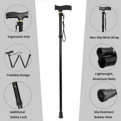 Travel-Friendly Folding Cane with Wrist Strap – Adjustable Height for Comfort