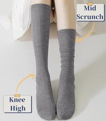 Women’s Knee High Socks – Pure Vertical Stripe Soft Cotton Thin Casual Black