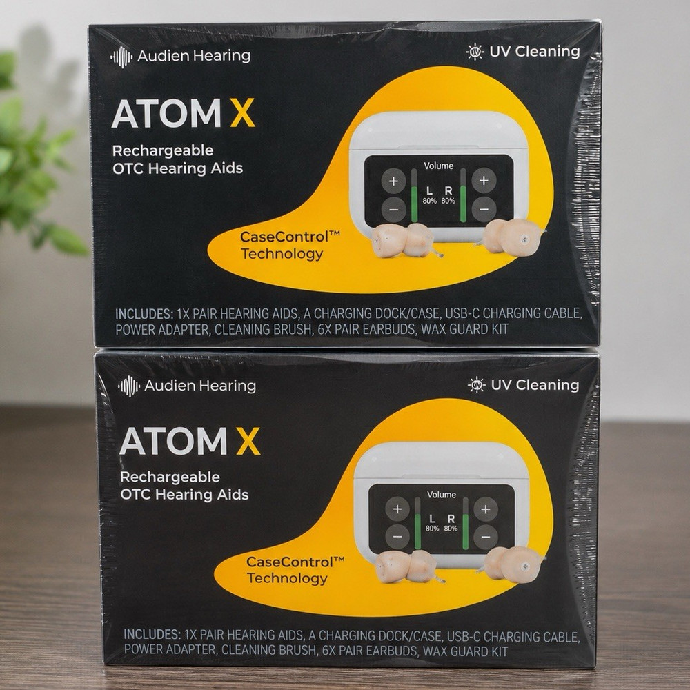 Audien Hearing ATOM X CIC Hearing Aids for Both Ears, Rechargeable, UV Clean