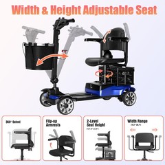 4-Wheel Mobility Scooter for Adults Seniors 15 Mile 350lbs Electric Scooter Blue
