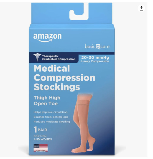 Amazon Basic Care Medical Compression Stockings 20-30mmHg Support Medium Beige