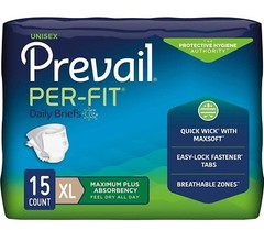 Prevail Per-Fit Incontinence Briefs, Maximum plus Absorbency, X-Large, 15 Count