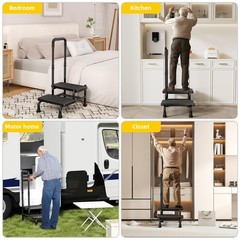 2 Step Stool with Handle for Elderly, Heavy Duty Step Stool with Adjustable H…