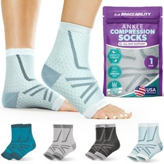 BraceAbility Athletic Ankle Compression Socks for Men and X-Small, Light Blue