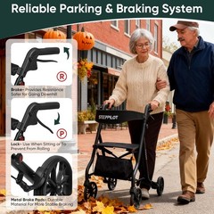 Foldable Rollator Walker Rolling Walker with Seat for Seniors Max 300 Lb Limit