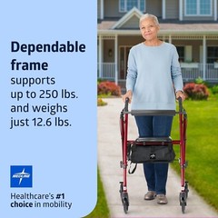 Medline Lightweight Rollator 6″ Wheels 250lb Capacity Aluminum Folding Walker Re