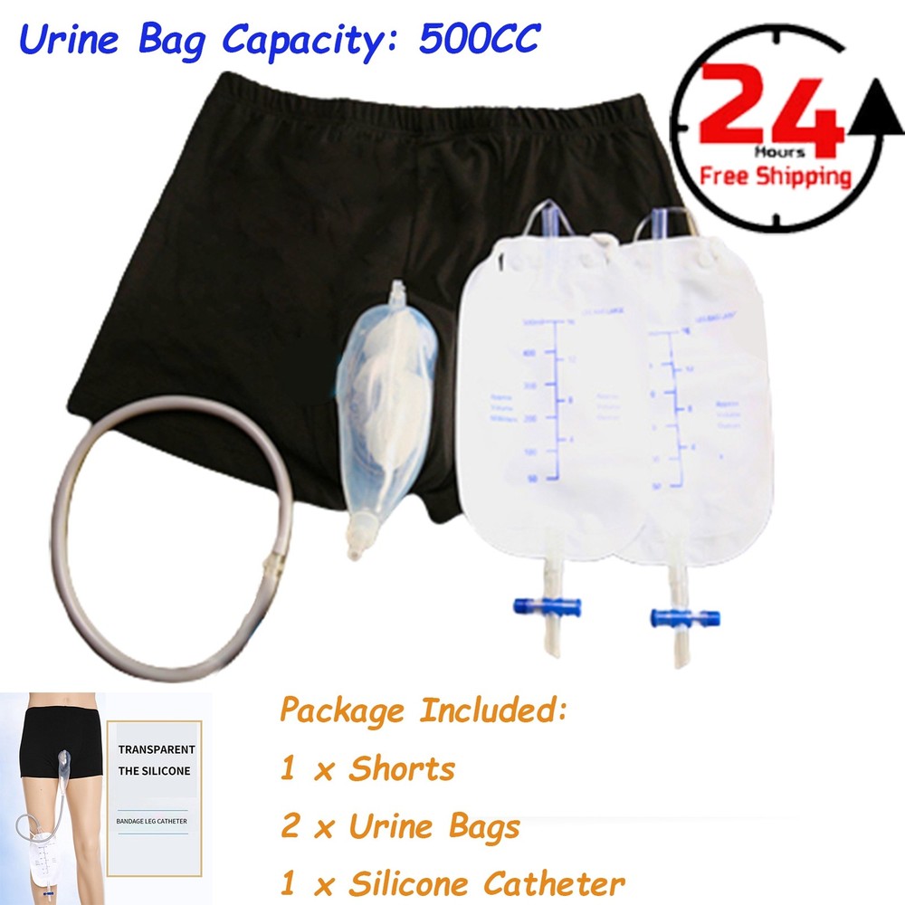 Male Wearable Incontinence Pants Urinal Leg Bag Silicone Urine Funnel Collector