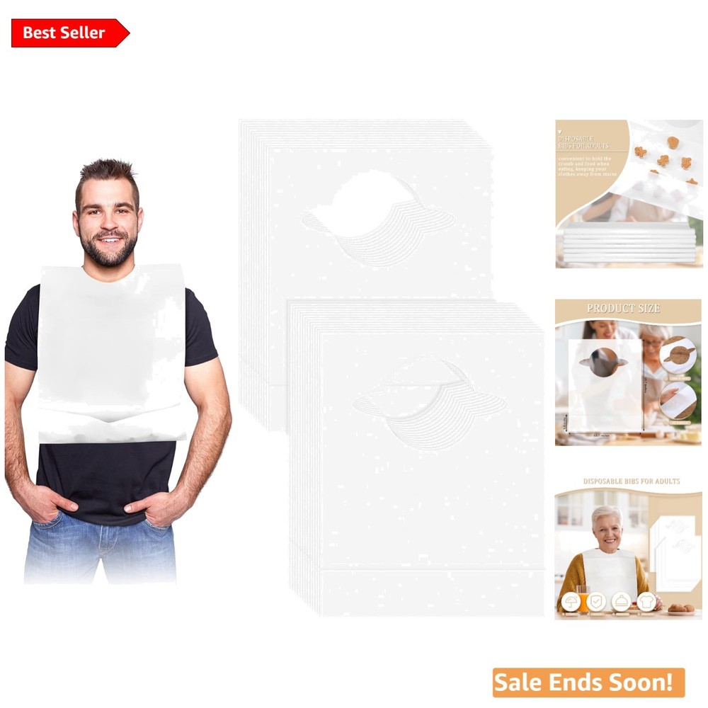 Disposable Adult Bibs for Eating with Crumb Catcher White Waterproof Protecti…