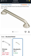 moen 16in grab bar and 9in designer hand grip. Brushed nickel