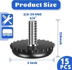 Dunzy 15 Pcs 1/4-20 Adjustable Furniture Levelers 2.8 cm x 2.3 cm, Black