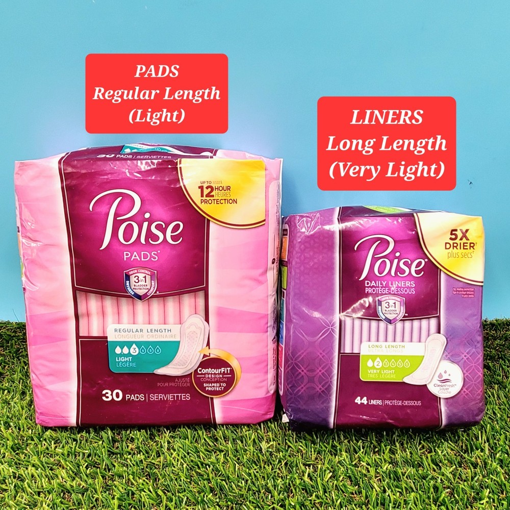 (2) Poise Pads 30 (Regular Length -Light) & Liners 44 (Long Length -Very Light)