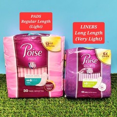 (2) Poise Pads 30 (Regular Length -Light) & Liners 44 (Long Length -Very Light)