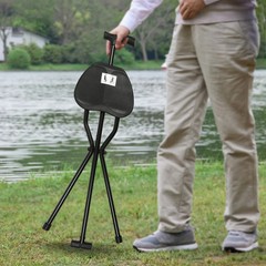 3 Legged Portable Folding Walking Stick with Seat Travel Hiking Cane Chair Stool