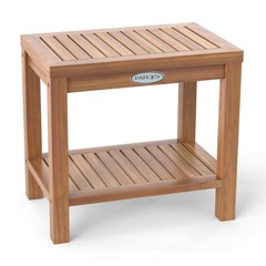 19 Inch Teak Wood Shower Bench Inside Shower Stool with Storage Shelf for Adults