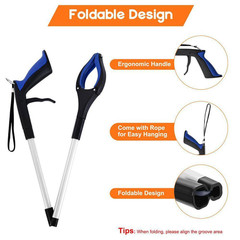 34 In. Foldable Reacher Grabber Tool with 90° Rotating Anti-Slip Jaw Magnet 4 In