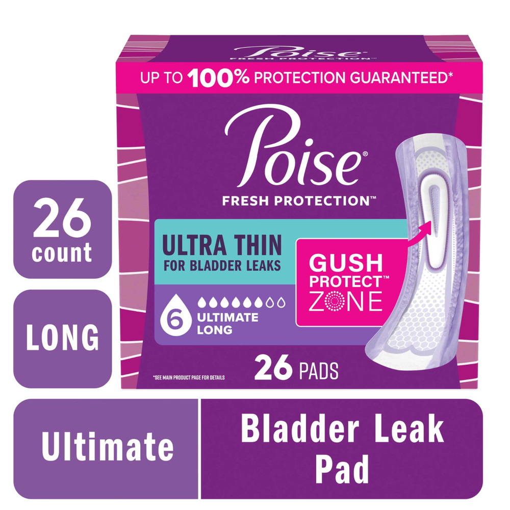 Poise Ultra Thin Incontinence Postpartum Pads 6 Drop Ultimate Long 26 Count