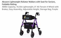 AKOASM Foldable 4-Wheel Rollator Walker Seat Backrest Handbrakes 300lb Purple