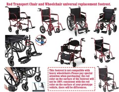 Wheelchair footrest Red Replacement,Economy Footrest for Medium,