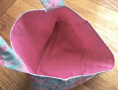 Walker Tote Bag Pink White Flowers on Teal-Blue 6 Pockets 15″x11″ Rollator Bag