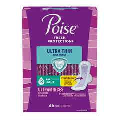 Poise Ultra Thin Incontinence Pads with Wings, Light Absorbency, 3 Drop, 132 Ct