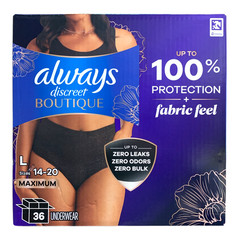 Always Discreet Boutique Incontinence Underwear, L(14-20), Max Protection, 36ct.