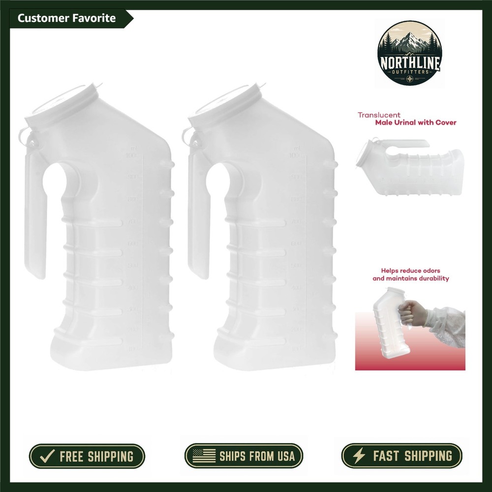 Translucent Male Urinal with Ergonomic Grip – Spills & Odors Shielded, 2pk