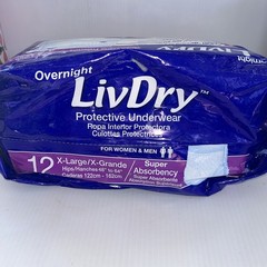 LivDry Adult 12 Pcs Pack Size XL Underwear Super Absorbency Women & Men /240h