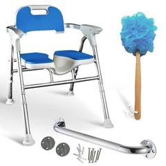 Medroad Foldable Shower Chair Adjustable Height Soft Cushion Support Up to 350lb