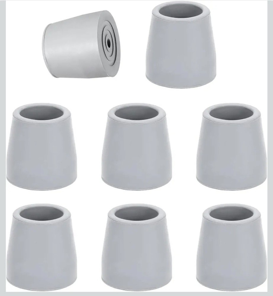 Gray Rubber Cane Tips (8 Pack) Non-Slip Quad 1 Inch Replacement A