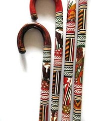 Hand Carved Wooden Cane Walking Stick Mexican Aztec Hand Painted Made in Mexico