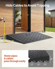 Vevor 4 Rise Rubber Threshold Ramp 3 Channels Cord Cover Wheelchair Ramp