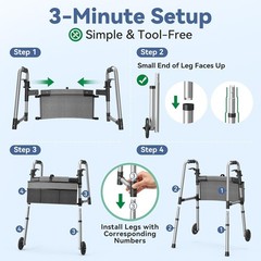 Loyoda Compact Standard Folding Walker With Basket, Black/Gray, FBL830250