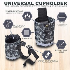Universal Fabric Cup Holder for Mobility Scooter, Power Chair, and Wheelchair