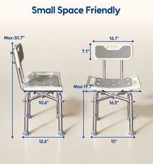 350 lbs Rectangular Adjustable Shower Chair with Back Elderly Seat Bench Stool