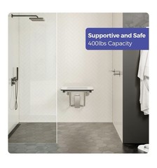 Stardrix 18″ x 16″ White Folding Shower Bench, Wall Mounted Bath Shower Seat