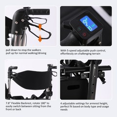 3 in 1 Electric Wheelchair Rollator Walker Foldable Lightweight Carbon Fiber