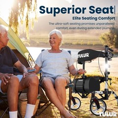 TULUR All Terrain Rollator Walker for Seniors w/Seat 8″ Wheels – SILVER 400 LBS
