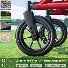 All-Terrain Rollator Walker with Non-Pneumatic Tire 12” Front Rubber Wheels USA