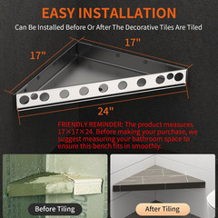 Floating Corner Shower Bench Kit – Customizable For Tile 17x17x24″ Seat