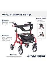New Drive Medical Nitro Sprint Rollator Walker Heavy Duty w/Seat Red