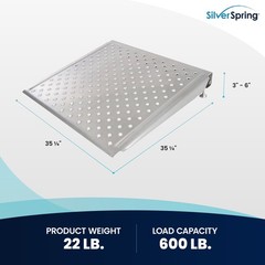 Silver Spring 36 Inch Adjustable Aluminum Wheelchair Door Threshold Ramp, Silver