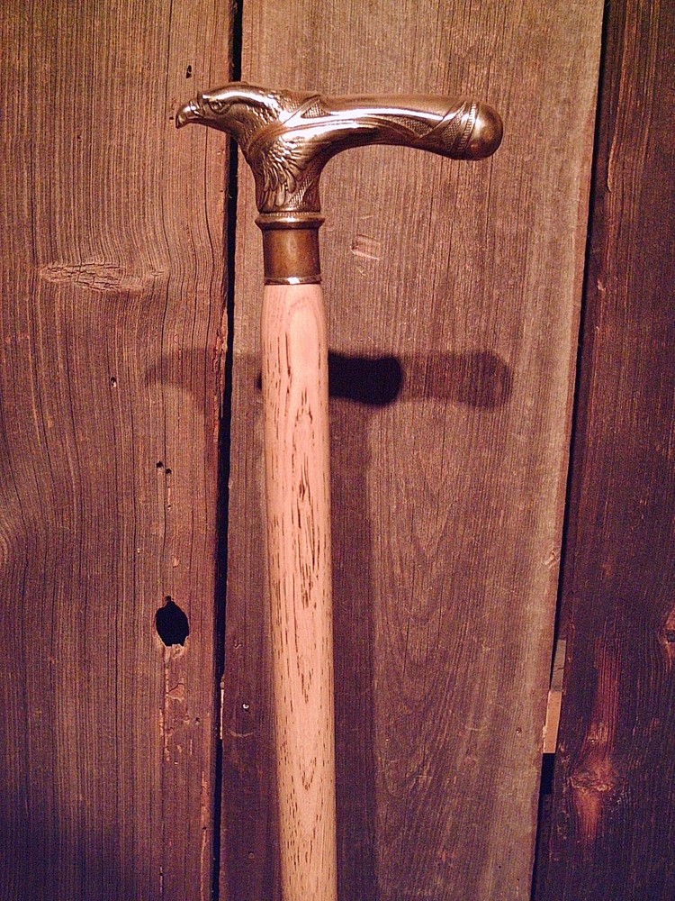 walking cane BRASS EAGLE BODY handle tapered HICKORY wood shaft hard rubber tip