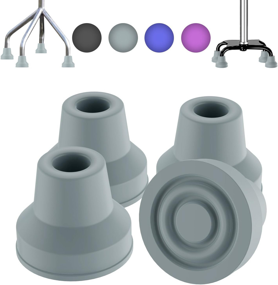 Quad Cane Tips (4-Pack) – Heavy Duty Rubber Cane Tip – Non-Slip Extreme Grip Rep
