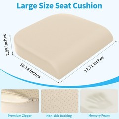Large Memory Foam Seat Cushion for Office, Home & Car – Non-Slip Pad for Back &