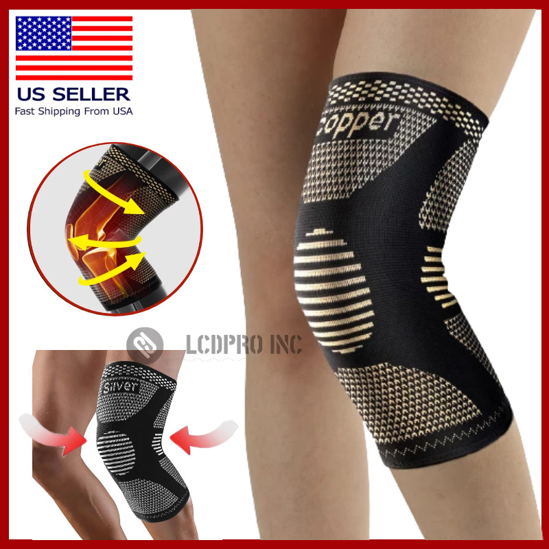 Copper Knee Sleeves Silver Compression Brace Support Sport Joint Injury Pain Gym