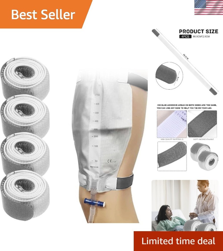 Catheter Leg Bag Straps 26” x 1” NonSlip Adjustable Reusable, 4-Pack, Grey Color