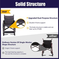 Folding Manual Transport Wheelchair, 20 “ Seat With Front and Rear Locking Hand