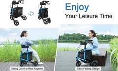 Comfort & Safety: Adjustable 3 Wheel Rollator Walker with Padded Seat for Elders